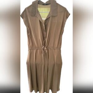 Elegant Tan Women's Midi Cap- Sleeved Dress by OVS US Size 10